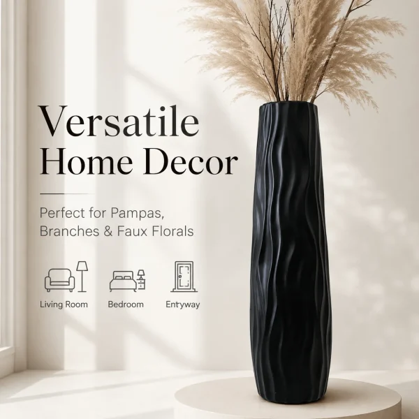 Modern Black Tall Floor Vase,
